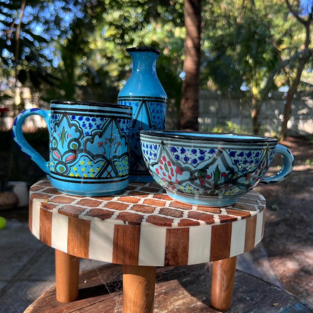 Handcrafted Blue Ceramic Drinkware Set no chips or crax